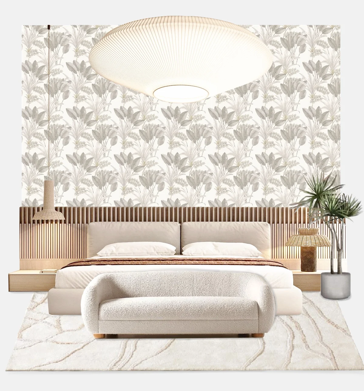 Floral Antique Wallpaper Installation for a Fresh Bedroom  
